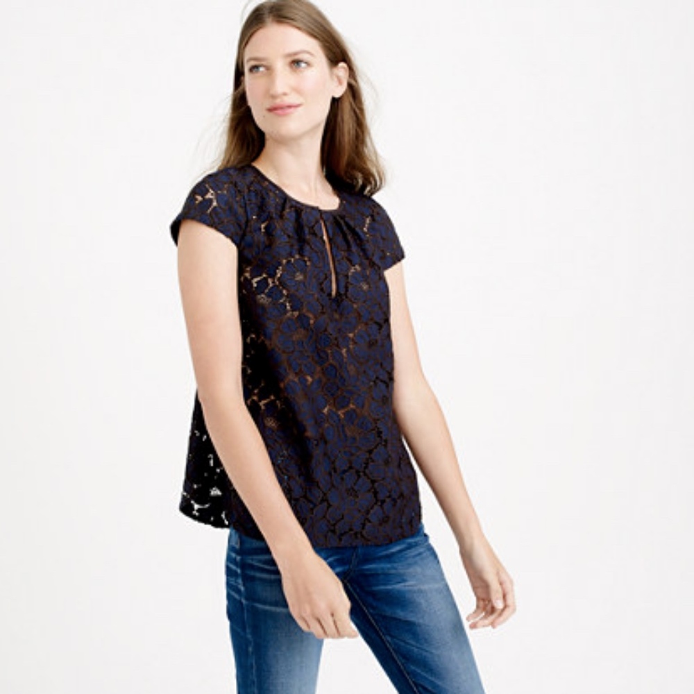 J. Crew Cap Sleeve Lace Top